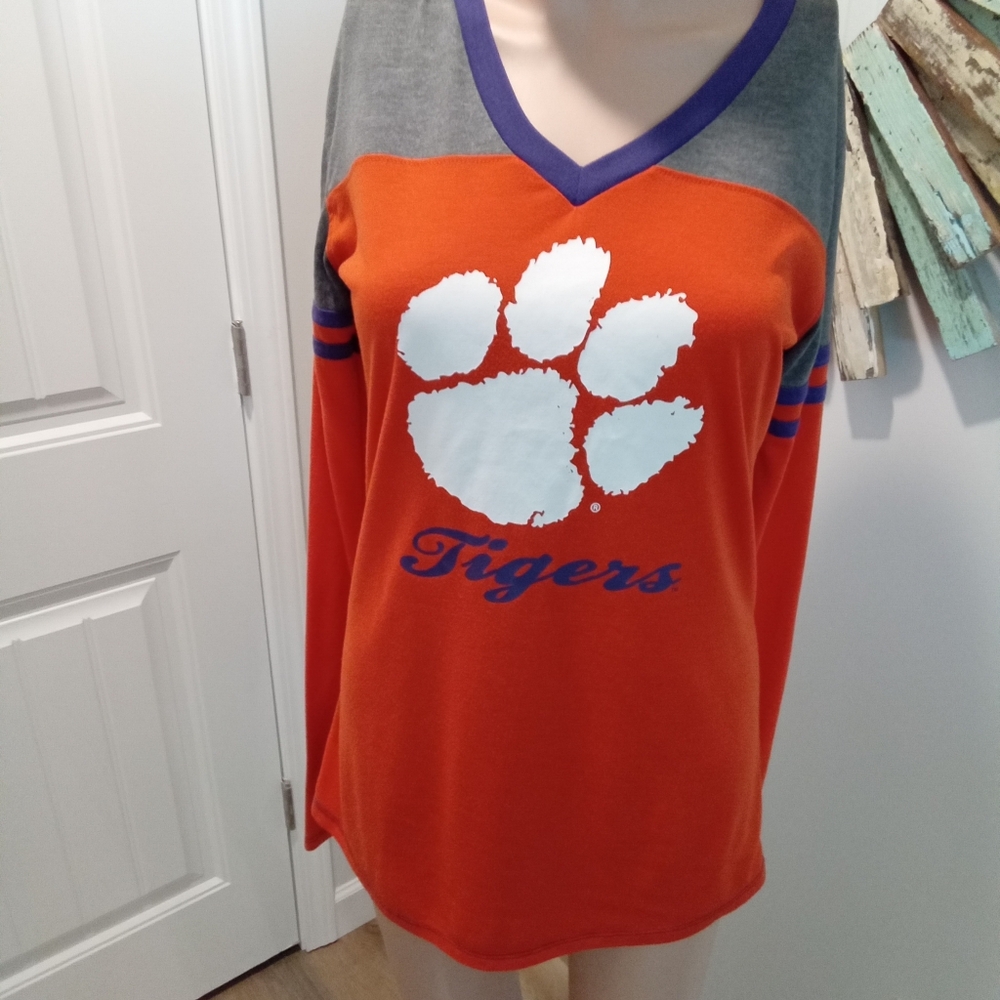 Orange and Gray V-Neck Women's Top
